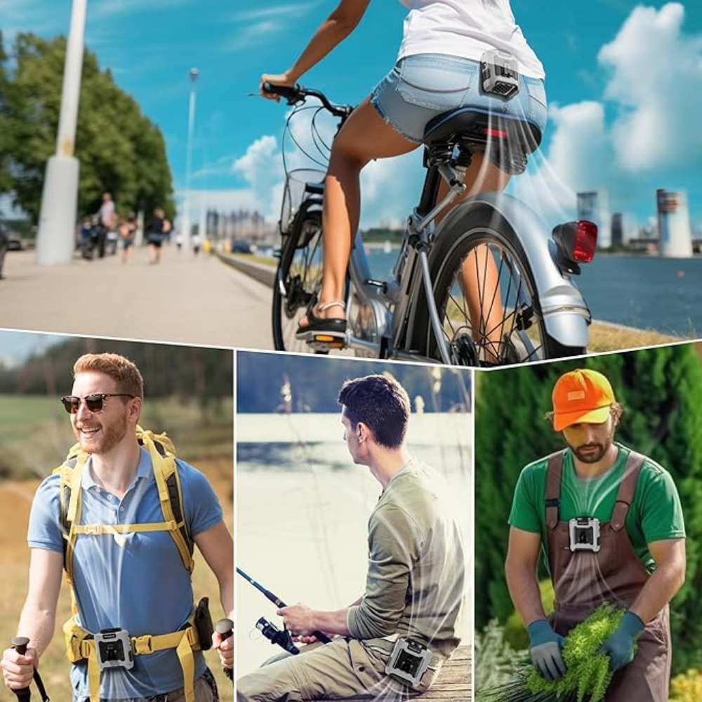 Ventilateur Taille avec LED et Batterie Externe | Refroidissement Mains Libres