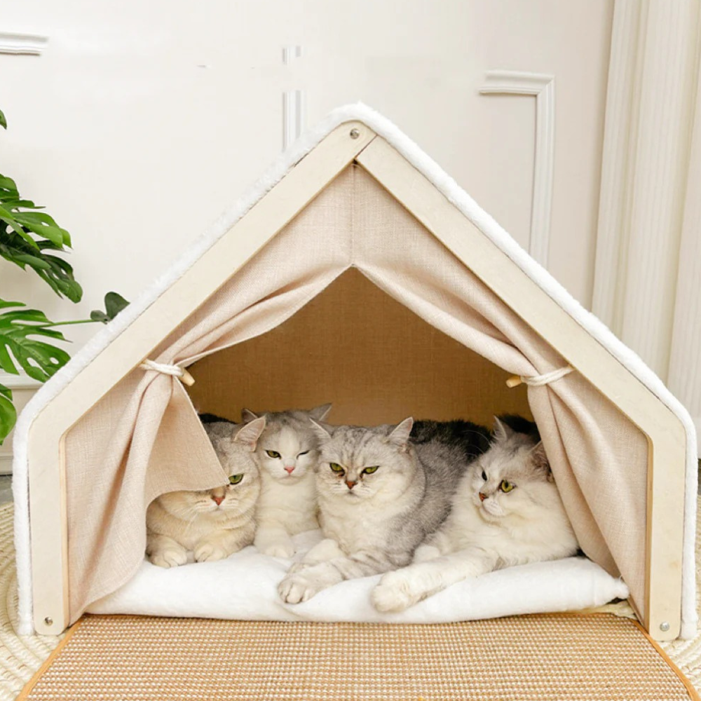 Maison pour Chat en Bois avec Rampe en Sisal | Dormir & Griffer