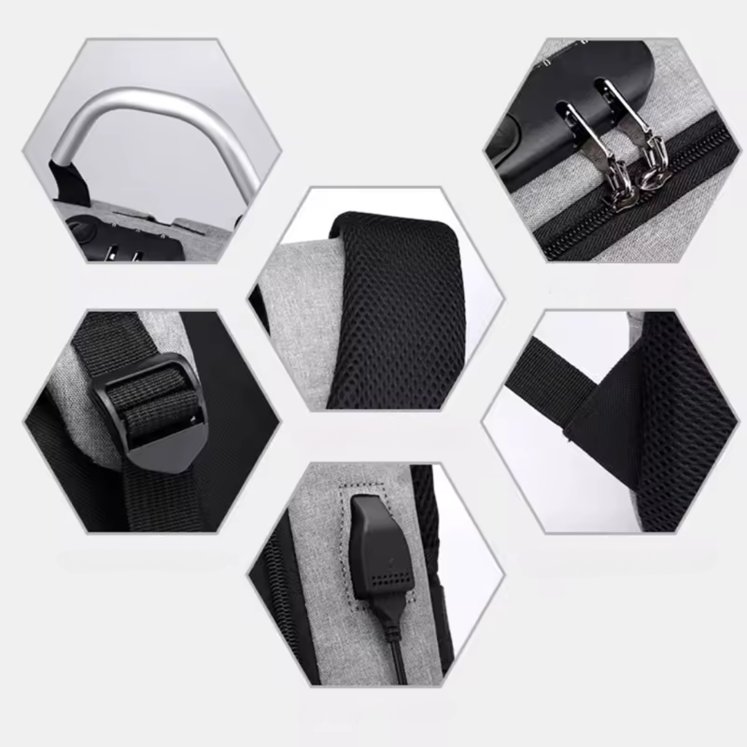 UrbanShield Backpack Noir | Antivol Imperméable Ordinateur Portable avec Port USB