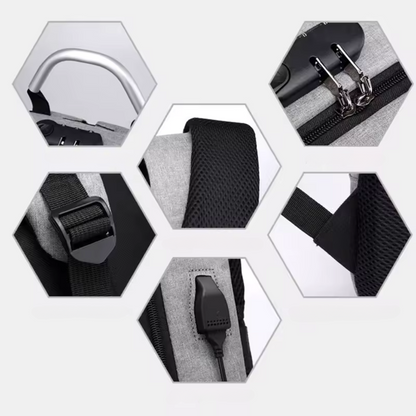 UrbanShield Backpack Noir | Antivol Imperméable Ordinateur Portable avec Port USB