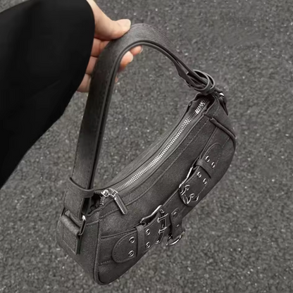 Sac Bandoulière en Cuir Végan Gris | Design Élégant à Double Boucle