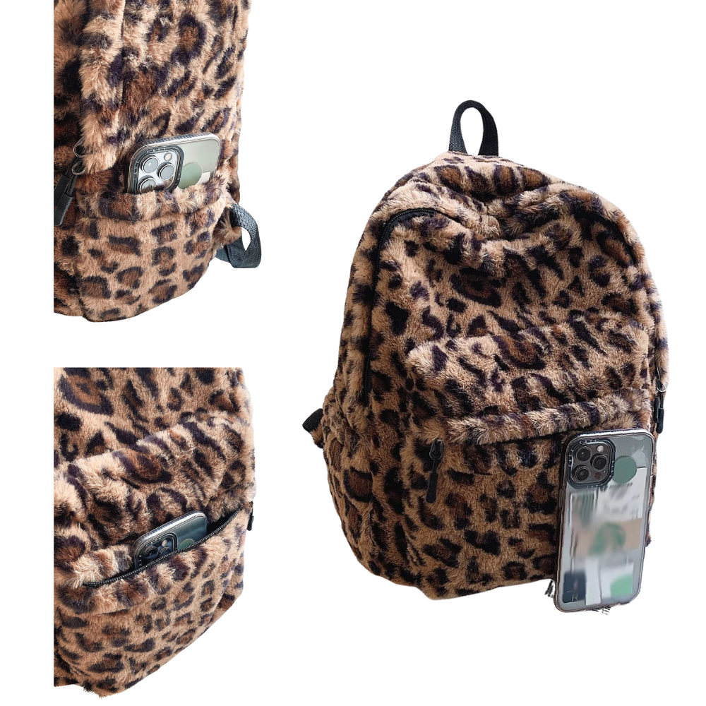 Sac à Dos Léopard en Peluche | Sac de Voyage Élégant, Léger