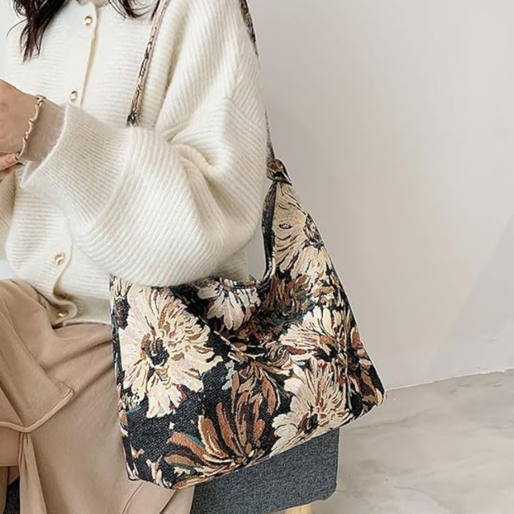 Sac Cabas Épaule en Toile Fleurie | Sac à Main Léger, Spacieux