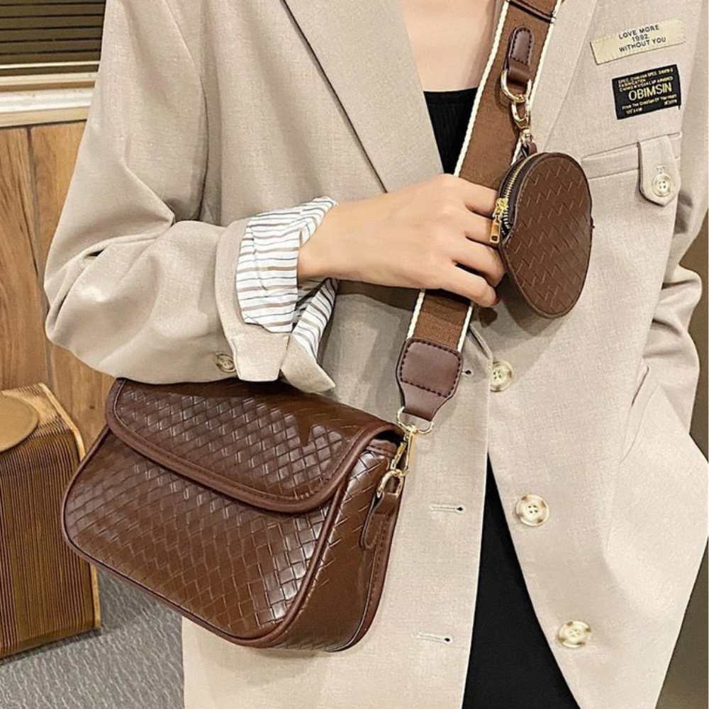 Sac Bandoulière en Cuir Tressé avec Porte-Monnaie | Sac a Main Léger