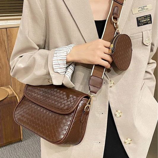 Sac Bandoulière en Cuir Tressé avec Porte-Monnaie | Sac a Main Léger