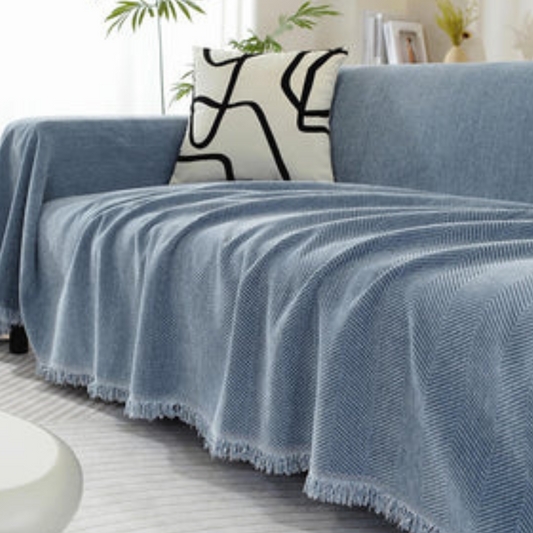 Housse de Canapé en Chenille | Housse de Meuble Douce avec Franges