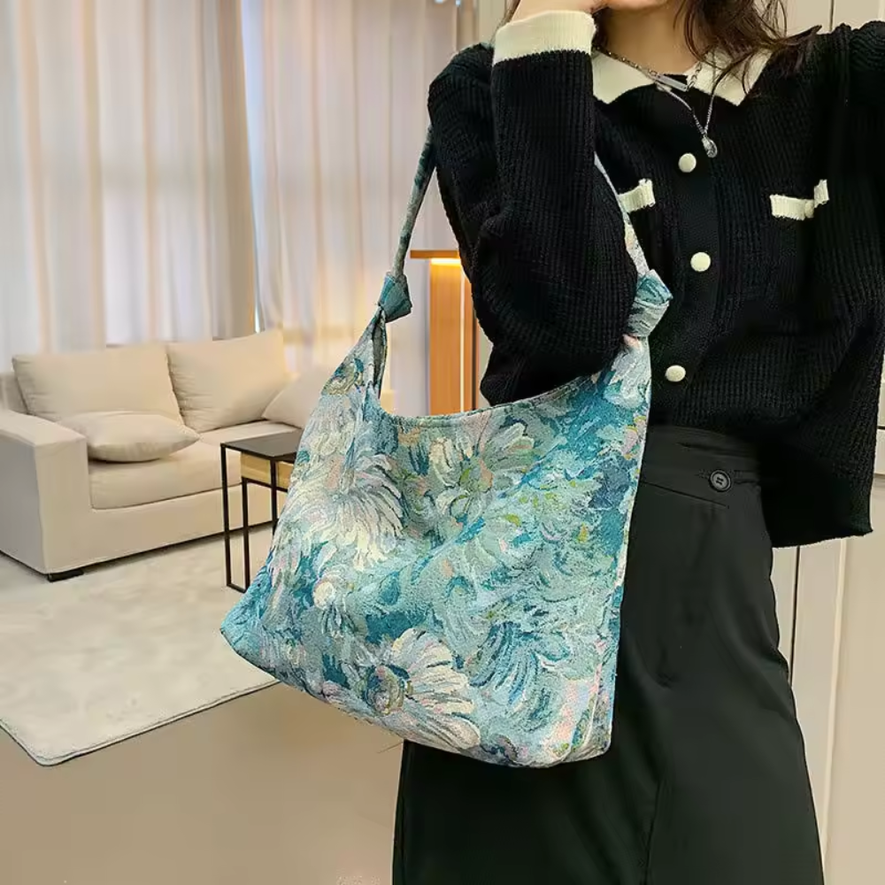 Sac Cabas Épaule en Toile Fleurie | Sac à Main Léger, Spacieux