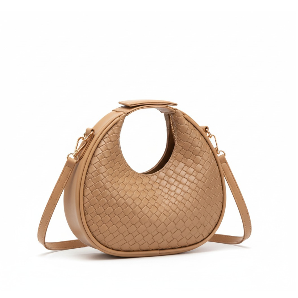 Sac à Main Croissant Tissé en Cuir PU | Sac Épaule Élégant