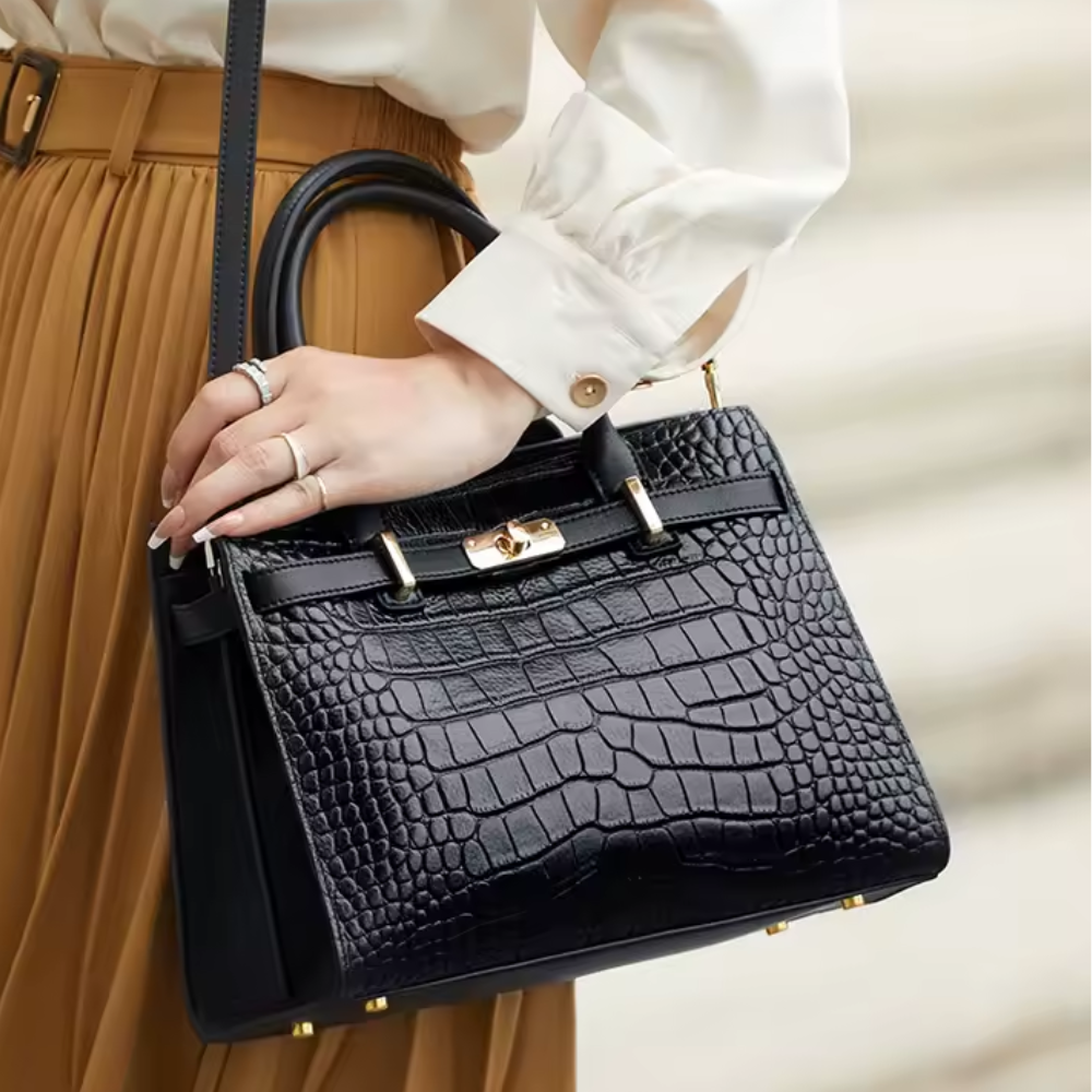 Sac À Main Croco Élégant En Cuir Végan 3-en-1 | Luxe Moderne
