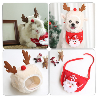Chapeau et Bavoir Costume de Noël pour Animaux | Style Fête Adorable
