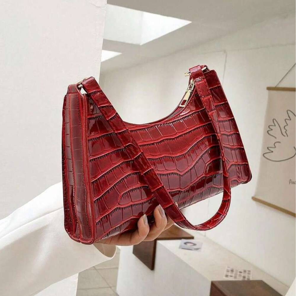 Sac à Main Baguette Texture Croco | Sac d’Épaule Léger et Stylé