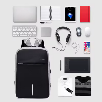 UrbanShield Backpack Noir | Antivol Imperméable Ordinateur Portable avec Port USB