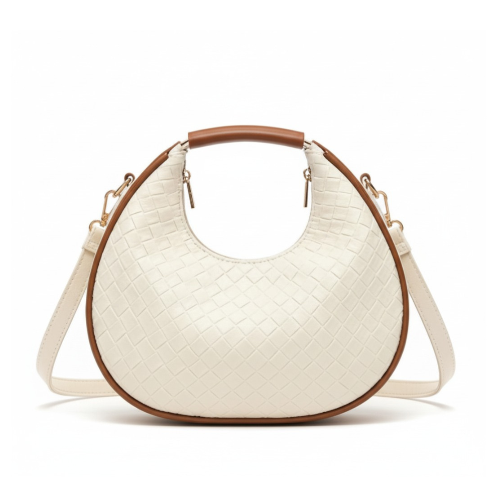Sac à Main Croissant Tissé en Cuir PU | Sac Épaule Élégant