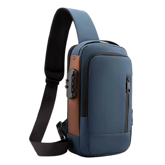 UrbanGuard Crossbody Bleu Marron | Sac Bandoulière Urbain Étanche Anti-Vol USB