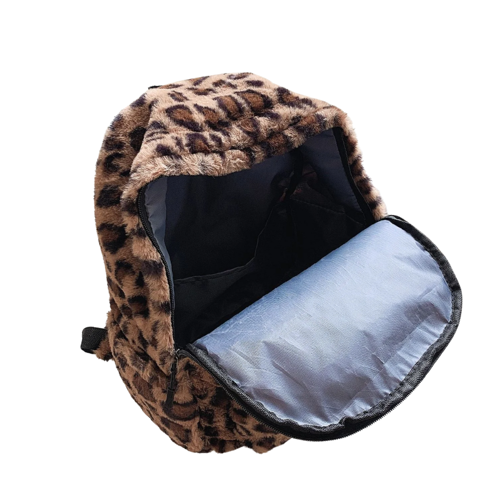 Sac à Dos Léopard en Peluche | Sac de Voyage Élégant, Léger