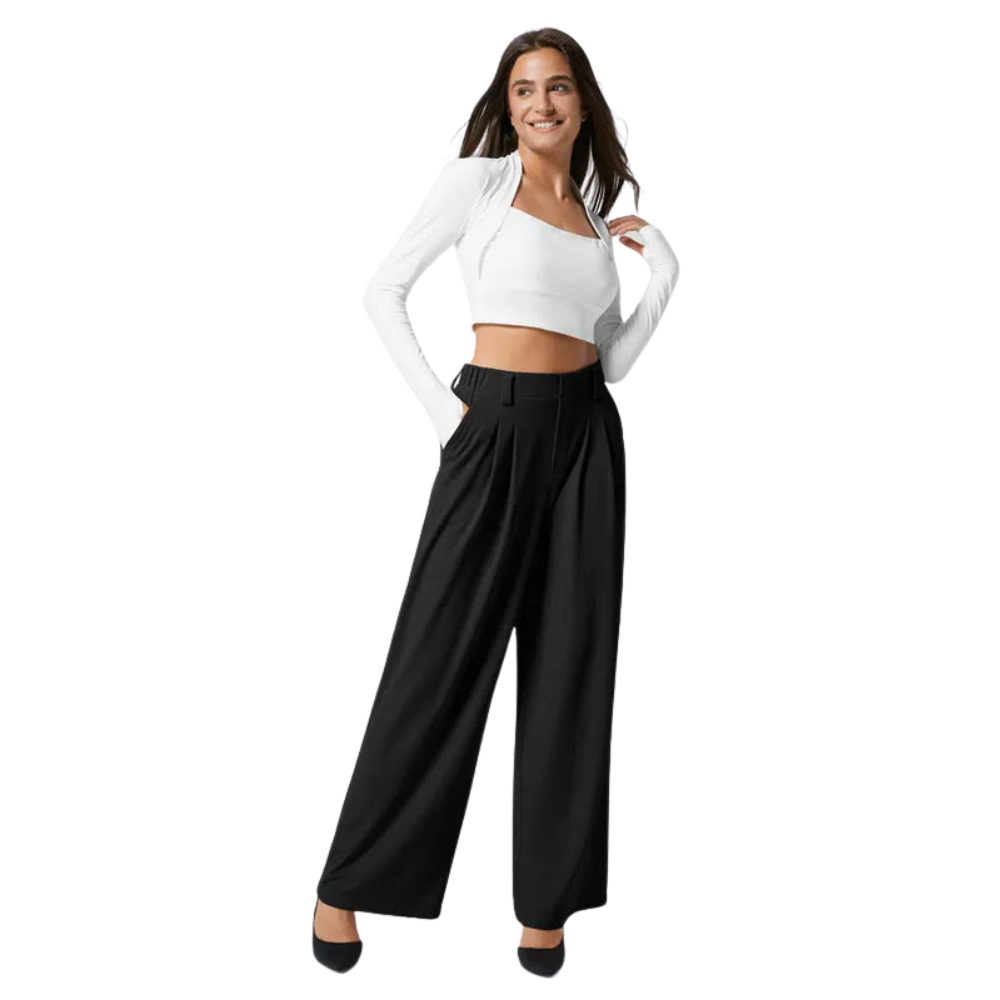 Pantalon Taille-Haute – Large, Fluide, Avec Poches