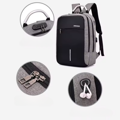 UrbanShield Backpack Noir | Antivol Imperméable Ordinateur Portable avec Port USB