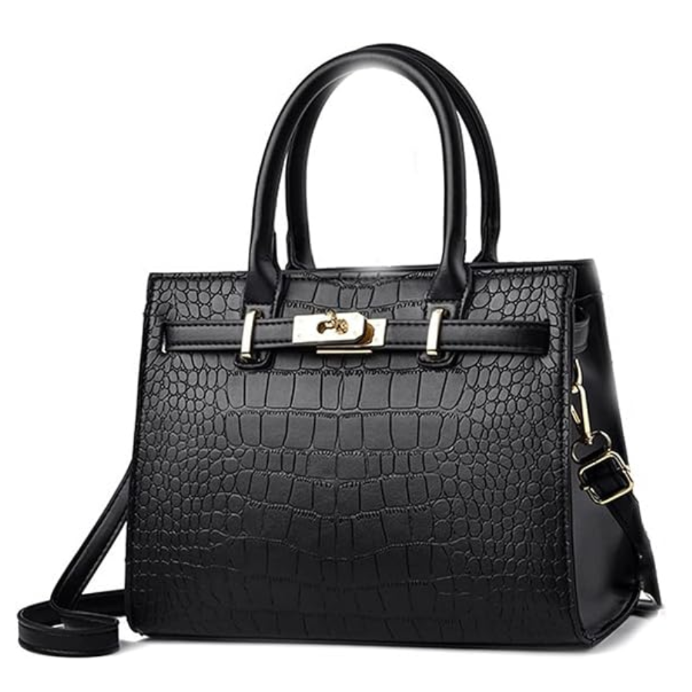 Sac À Main Croco Élégant En Cuir Végan 3-en-1 | Luxe Moderne