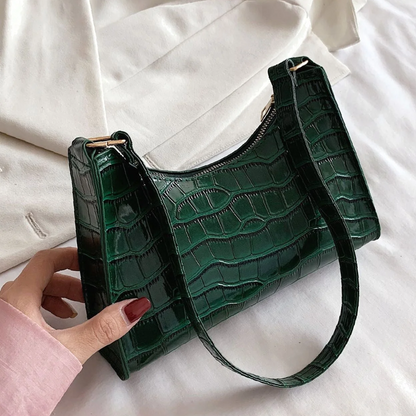 Sac à Main Baguette Texture Croco | Sac d’Épaule Léger et Stylé