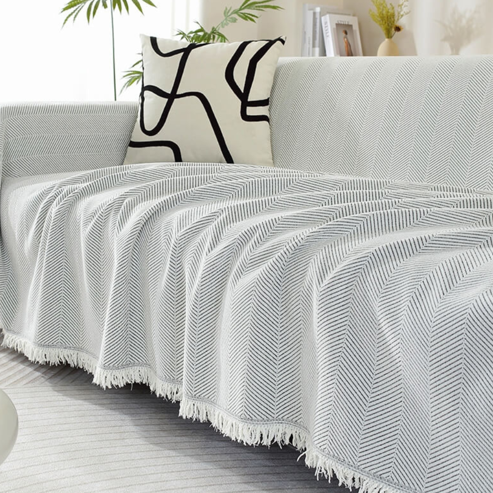 Housse de Canapé en Chenille | Housse de Meuble Douce avec Franges