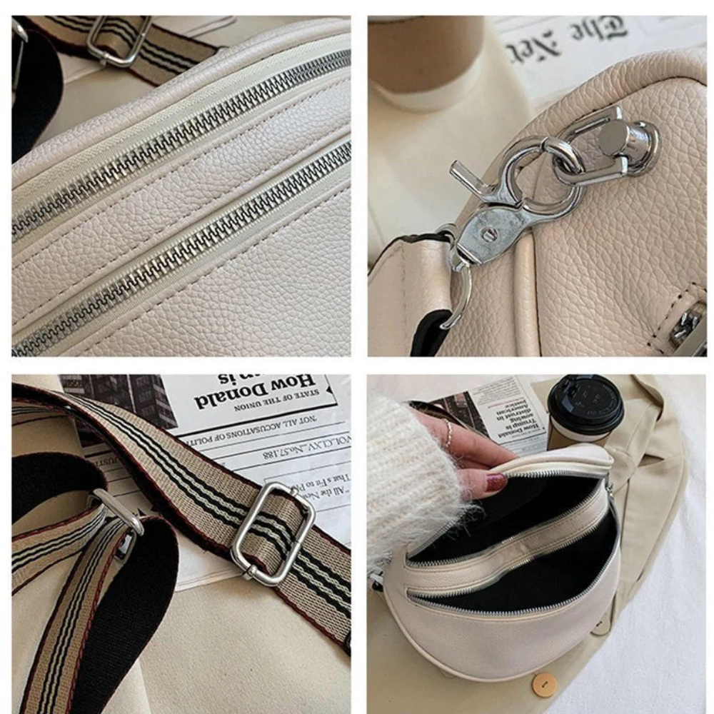 Sac Bandoulière En Similicuir à Double Fermeture Éclair | Compact, Élégant