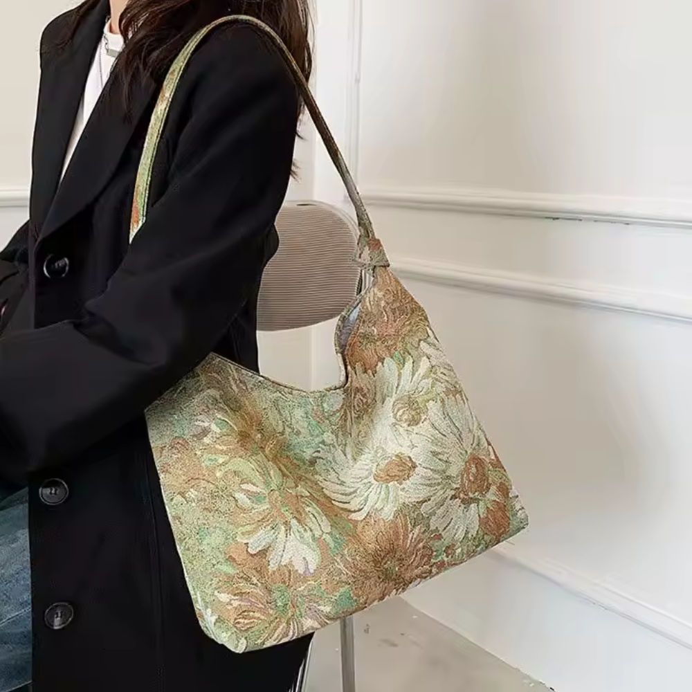 Sac Cabas Épaule en Toile Fleurie | Sac à Main Léger, Spacieux