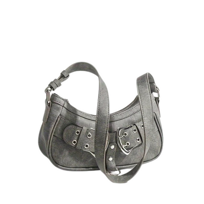 Sac Bandoulière en Cuir Végan Gris | Design Élégant à Double Boucle