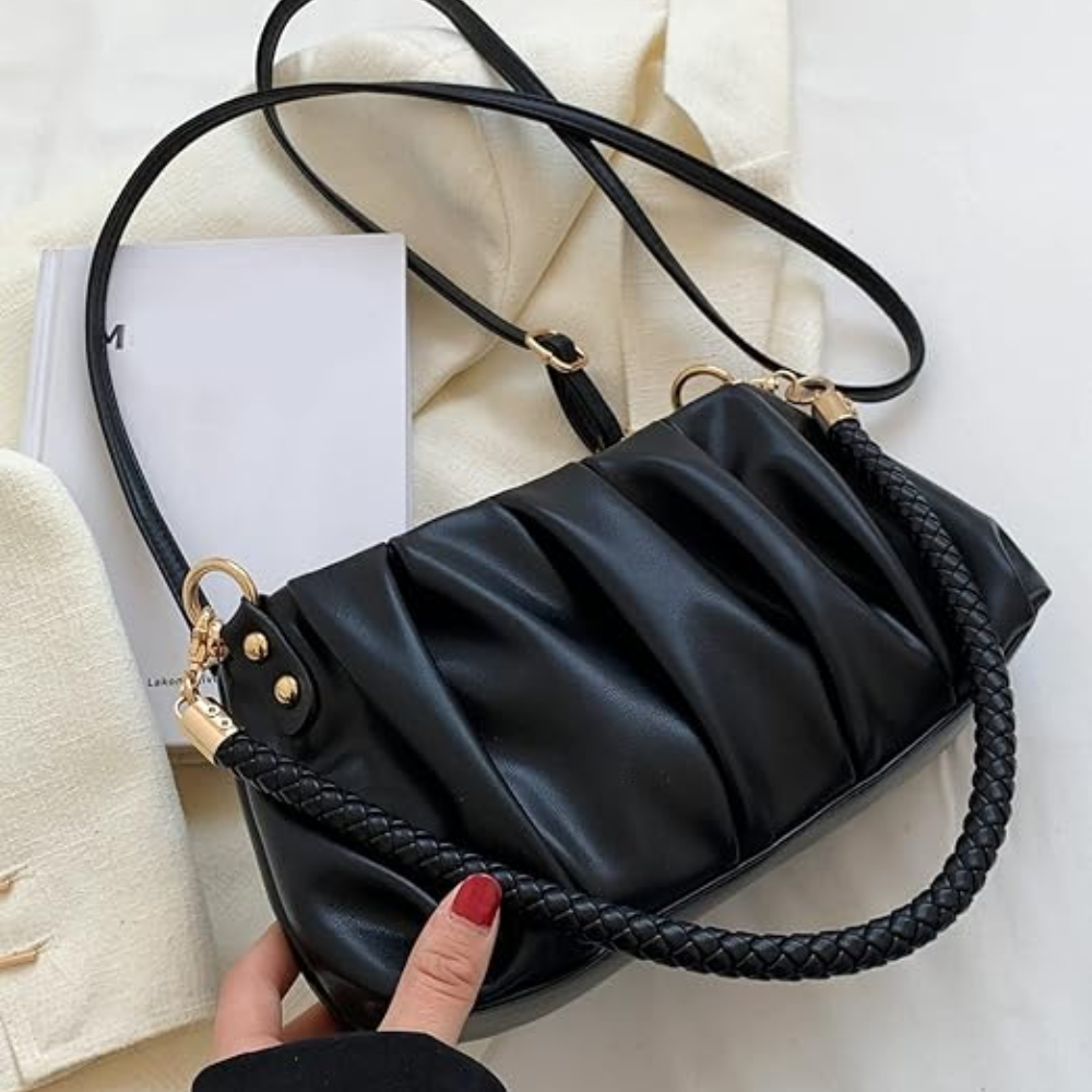 Sac Bandoulière Plissé avec Anse Tressée | Sac à Main Moderne, Léger