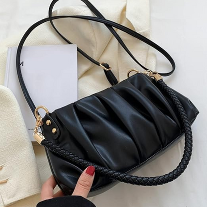Sac Bandoulière Plissé avec Anse Tressée | Sac à Main Moderne, Léger