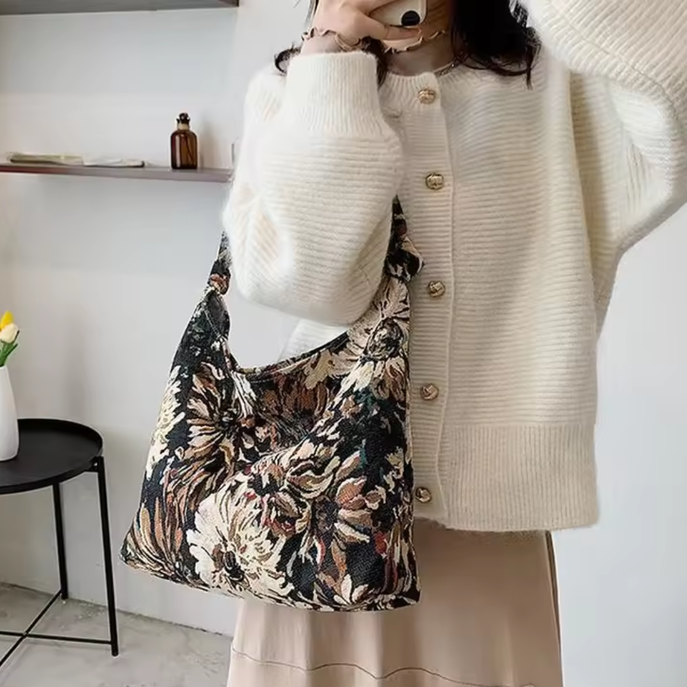 Sac Cabas Épaule en Toile Fleurie | Sac à Main Léger, Spacieux