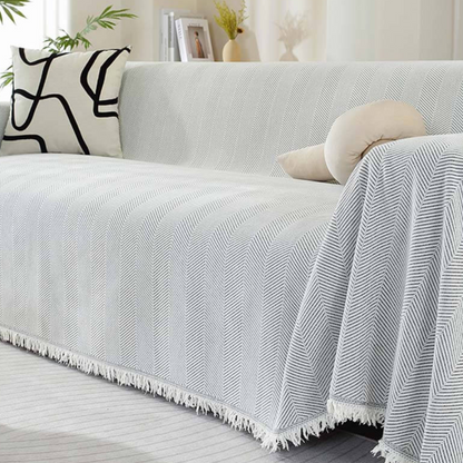 Housse de Canapé en Chenille | Housse de Meuble Douce avec Franges