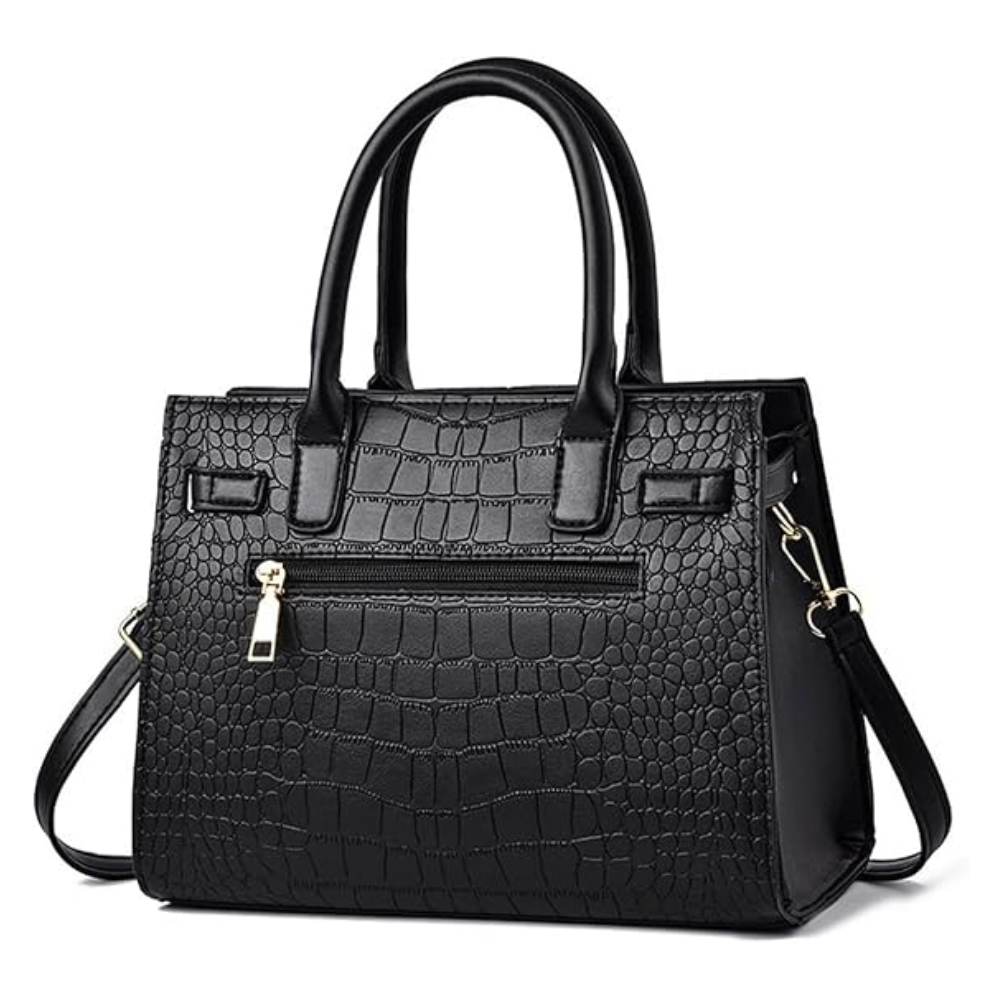 Sac À Main Croco Élégant En Cuir Végan 3-en-1 | Luxe Moderne
