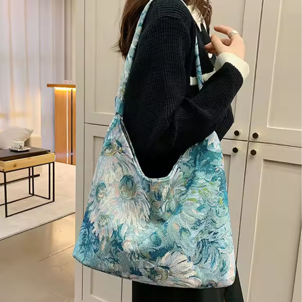 Sac Cabas Épaule en Toile Fleurie | Sac à Main Léger, Spacieux