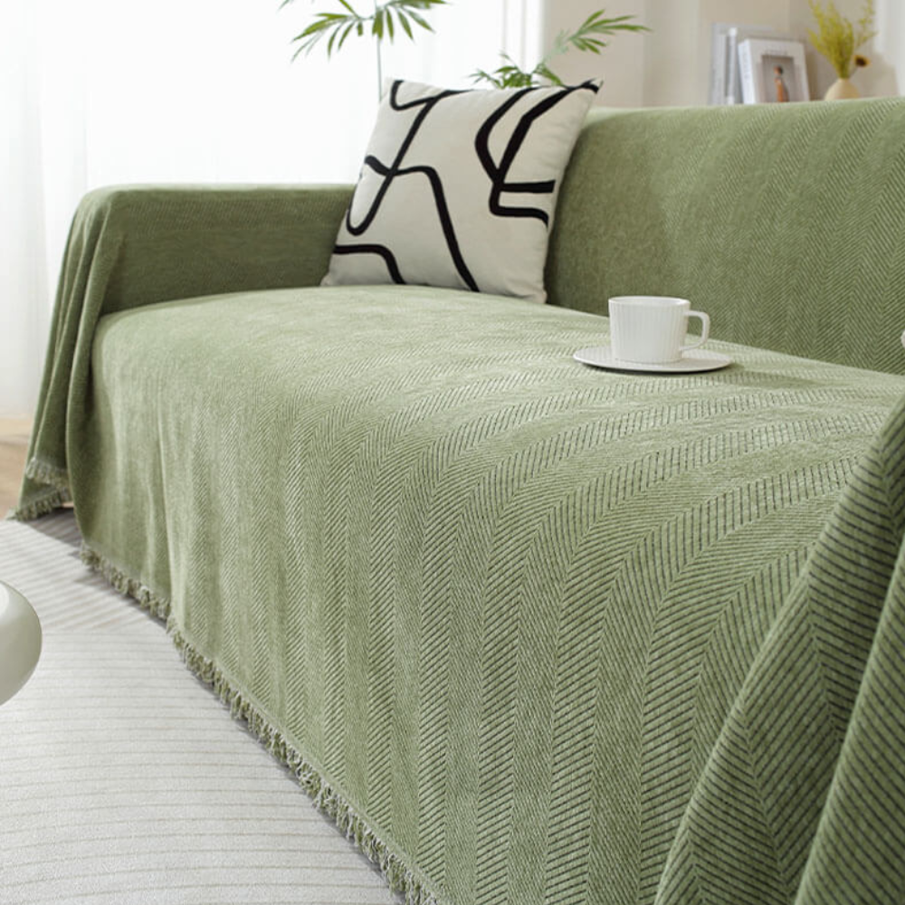 Housse de Canapé en Chenille | Housse de Meuble Douce avec Franges