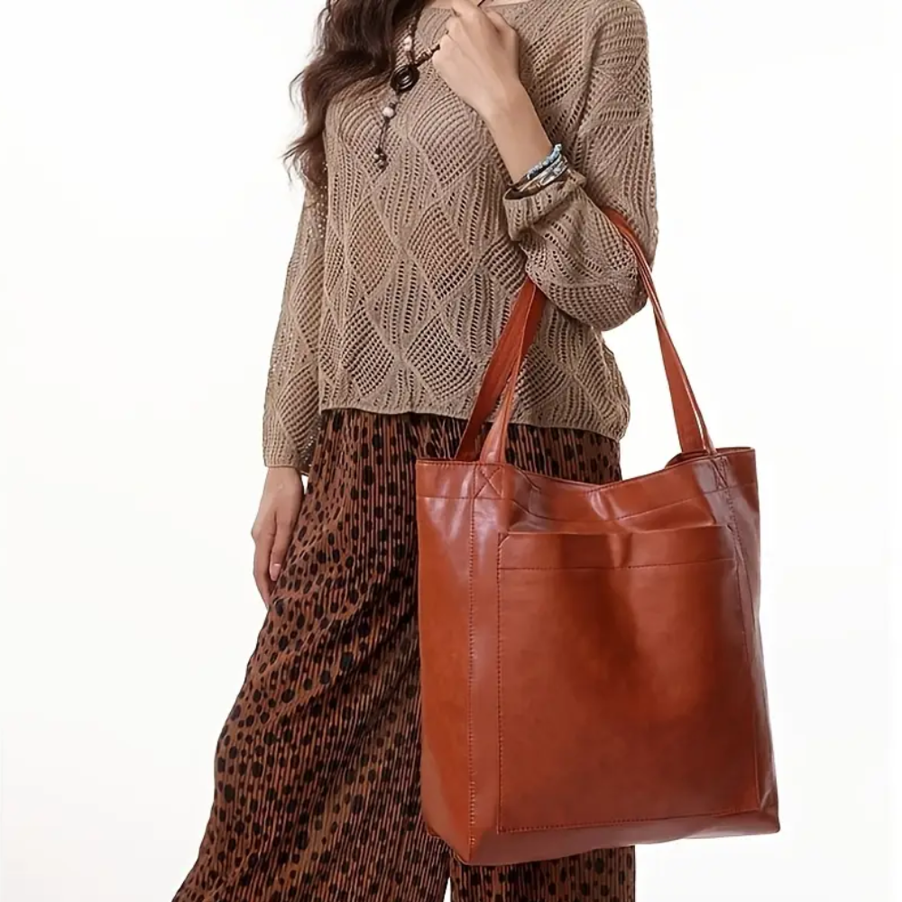 Grand Sac Cabas Vintage en Cuir PU | Élégant & Durable