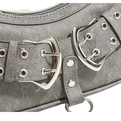 Sac Bandoulière en Cuir Végan Gris | Design Élégant à Double Boucle