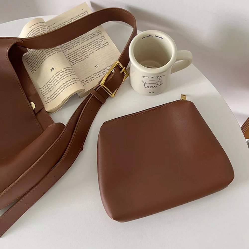 Sac Bandoulière Femme 2-en-1 avec Pochette | Élégant Similicuir Vegan