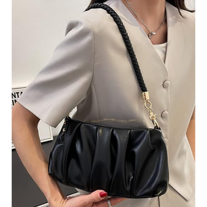 Sac Bandoulière Plissé avec Anse Tressée | Sac à Main Moderne, Léger