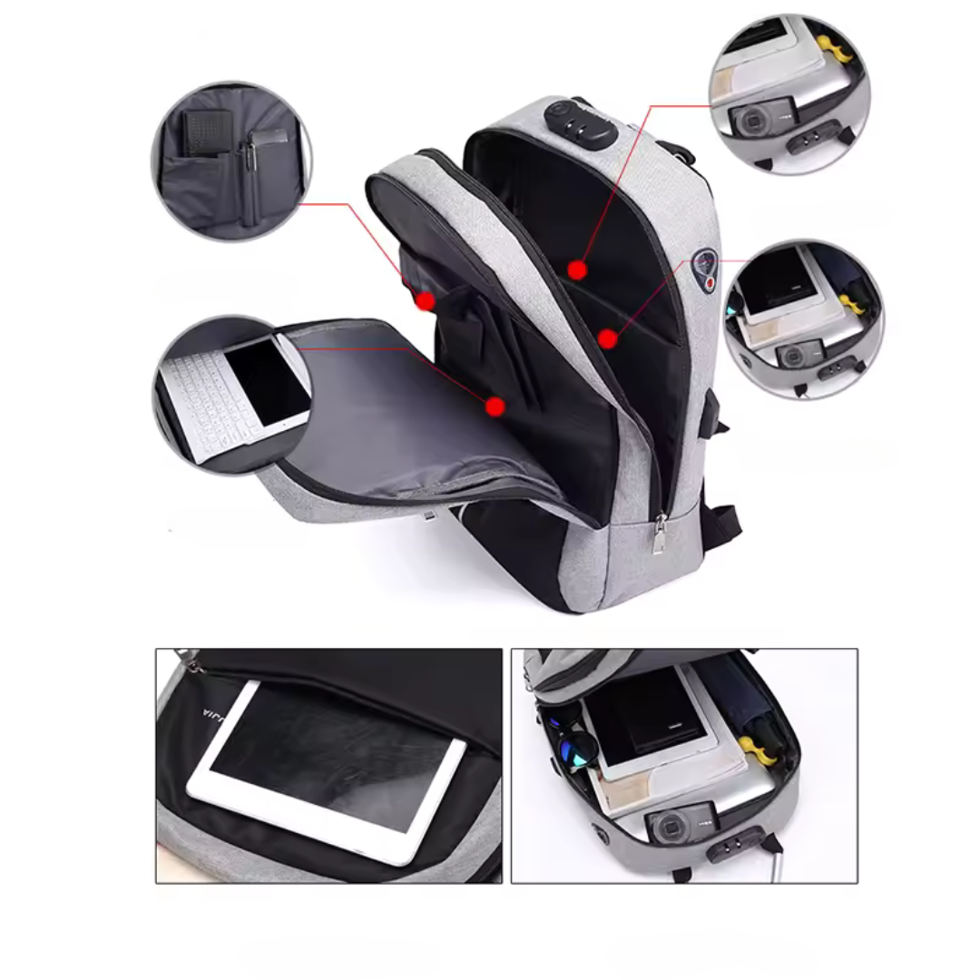 UrbanShield Backpack Noir | Antivol Imperméable Ordinateur Portable avec Port USB