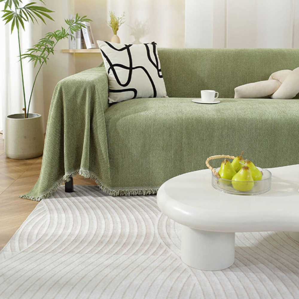 Housse de Canapé en Chenille | Housse de Meuble Douce avec Franges