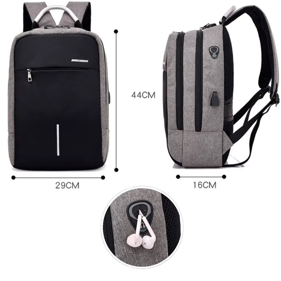 UrbanShield Backpack Noir | Antivol Imperméable Ordinateur Portable avec Port USB