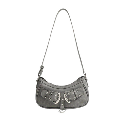 Sac Bandoulière en Cuir Végan Gris | Design Élégant à Double Boucle