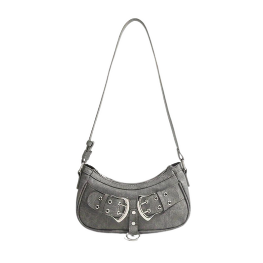 Sac Bandoulière en Cuir Végan Gris | Design Élégant à Double Boucle