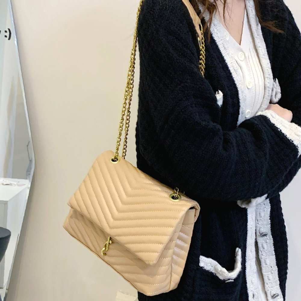 Sac Bandoulière Matelassé avec Chaîne | Sac Épaule Élégant & Pratique