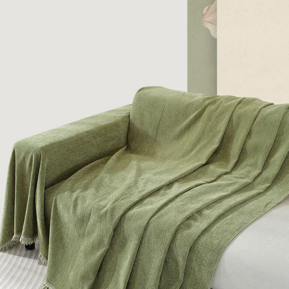 Housse de Canapé en Chenille | Housse de Meuble Douce avec Franges