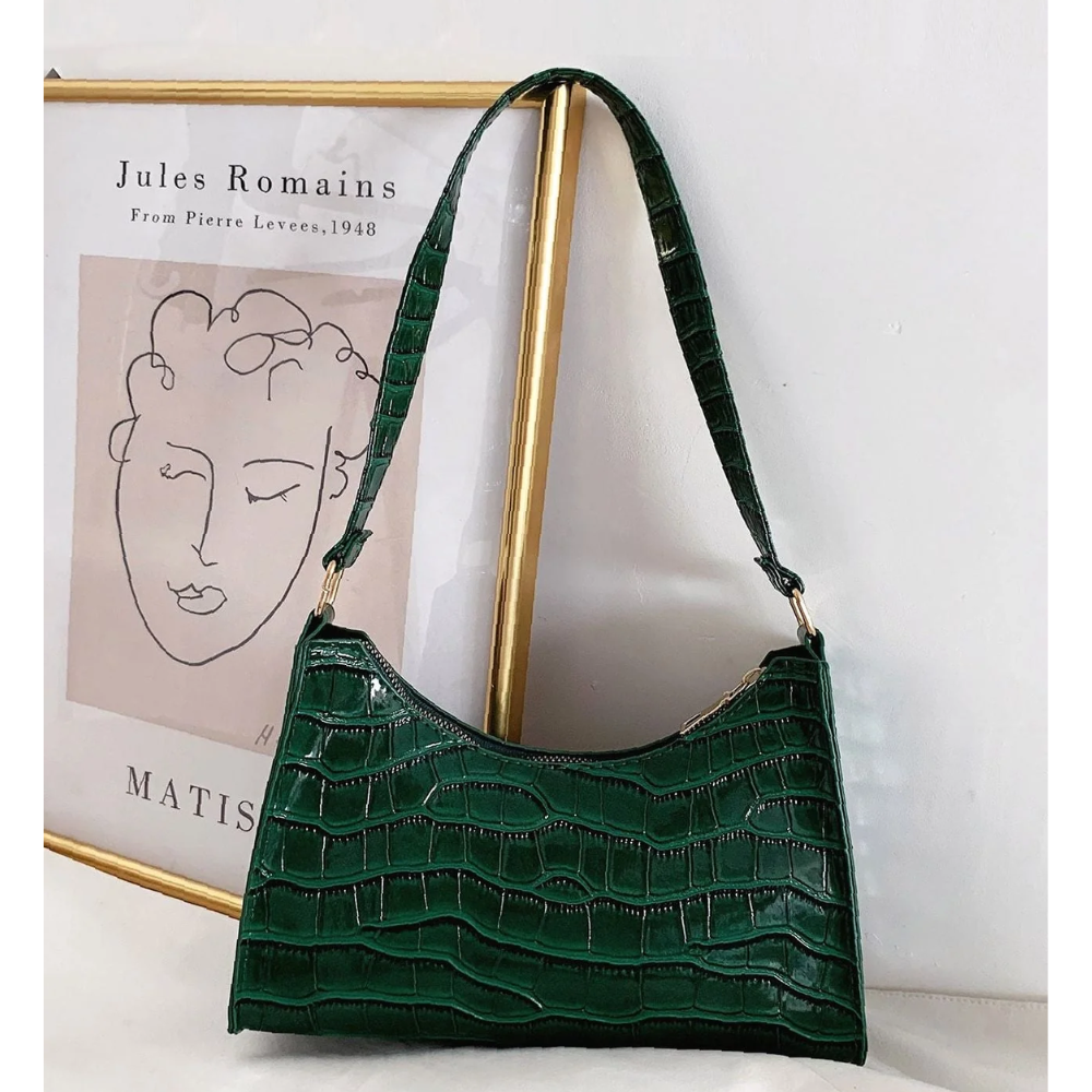 Sac à Main Baguette Texture Croco | Sac d’Épaule Léger et Stylé