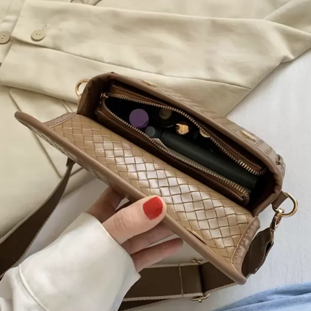 Sac Bandoulière en Cuir Tressé avec Porte-Monnaie | Sac a Main Léger
