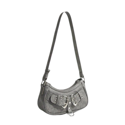 Sac Bandoulière en Cuir Végan Gris | Design Élégant à Double Boucle