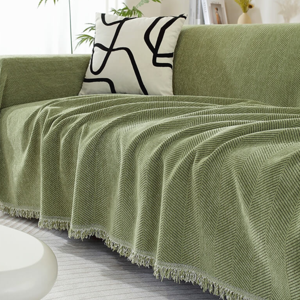 Housse de Canapé en Chenille | Housse de Meuble Douce avec Franges