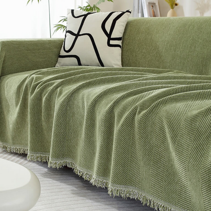 Housse de Canapé en Chenille | Housse de Meuble Douce avec Franges